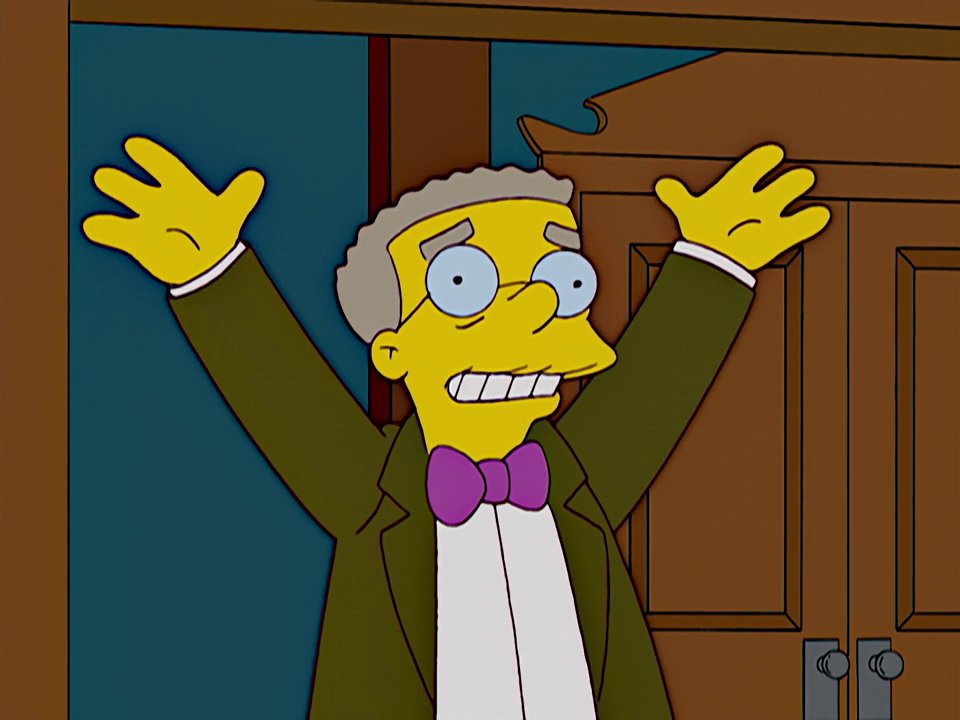 An older Smithers flailing his arms in the air.