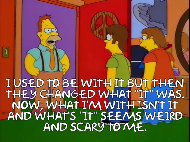 Scene from The Simpsons showing Abe talk about growing up