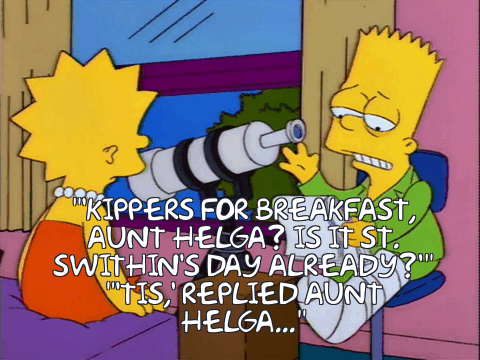 Frinkiac .gif of the St. Swithin's Day Simpsons reference.